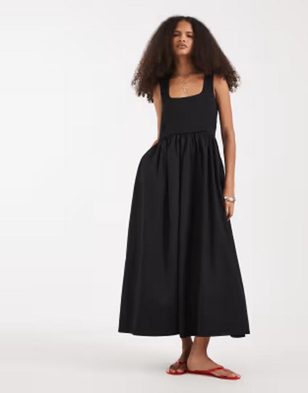 ヴェロモーダ レディース トップス 衣装 midi スコート ノースリーブ Vero Moda sleeveless MIDI dress with woven skirt Black 黒いこと