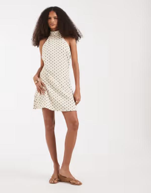 ヴェロモーダ レディース トップス 衣裳 一点柄 一点 ミニ ホルター Vero Moda halter neck polka dot mini dress インチ cream and Cream black spot 皮膚軟化剤