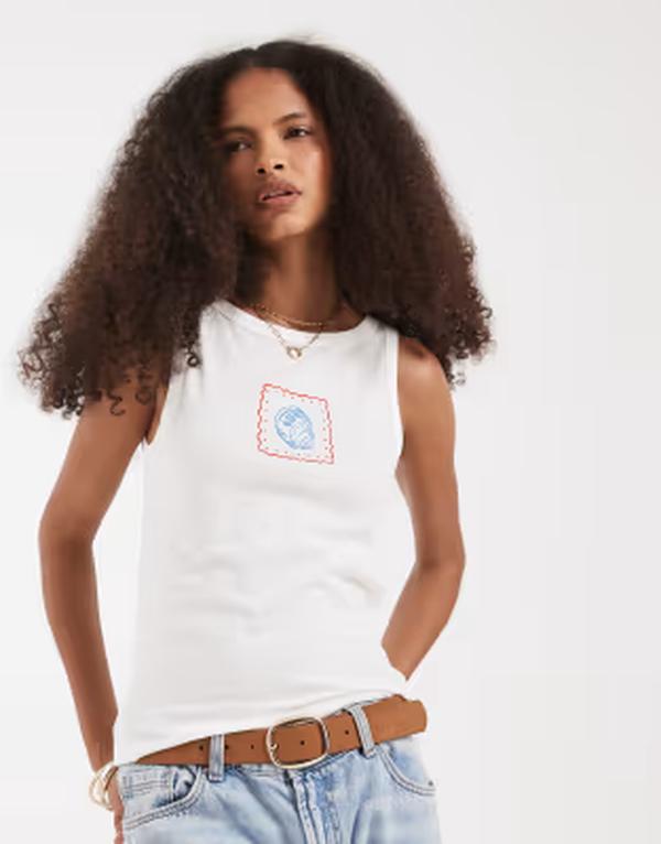 ヴェロモーダ レディース トップス より良い プルオーバー Vero Moda jersey tank top with seashell embroidery Snowhitemb 白いこと