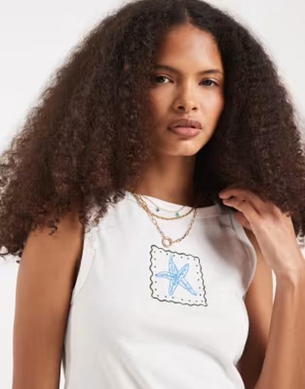 ヴェロモーダ レディース トップス より良い プルオーバー Vero Moda jersey tank top with starfish embroidery Snowhitemb 白いこと
