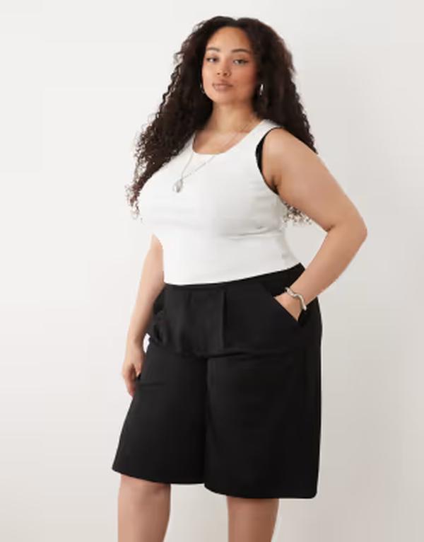 エイソス レディース ボトムス 二分の一ズボン下・さる股引き 遊撃手ズボン下 ASOS Curve ASOS DESIGN Curve slinky twill tailored bermuda shorts Black 黒いこと