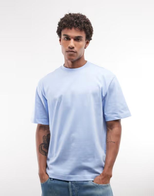 週日 メンズ トップス ティーシャツ 伸び伸びする相応う Weekday relaxed fit-shirt インチ light Washed light blue 青碧