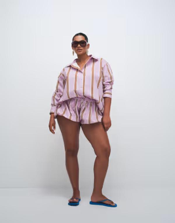 エイソス レディース ボトムス 二分の一ズボン下・さる股引き 刷り上げる 遊撃手ズボン下 ASOS Curve ASOS DESIGN Curve bubble hem shorts インチ lilac striped print Lilac stripe 紫はしどい