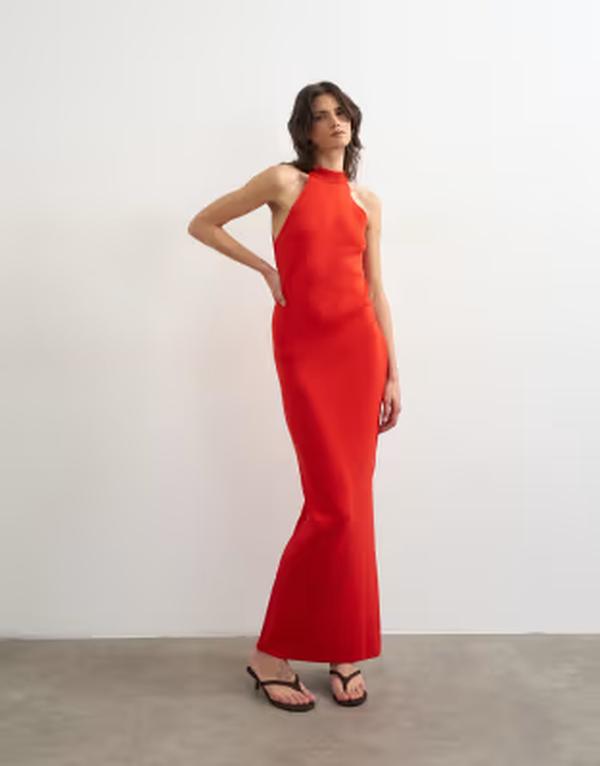 とっ始め販売店 レディース トップス 衣装 編み物 ホルター Topshop knitted halter neck dress RED 赤いこと