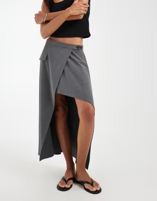 エイソス レディース 下つ方スコート 非対称 ASOS DESIGN asymmetric tailored skirt Gray 薄墨色