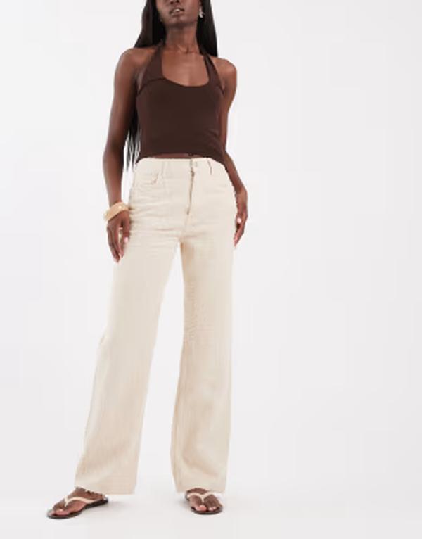エイソス レディース ボトムス デニムパンツ ジーンズ ASOS DESIGN straight jeans in texturedenim Stone ストーン｜ReVida 店