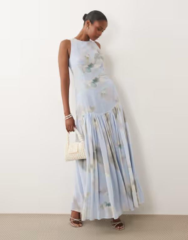 スピード競技 アンド ビーズ レディース トップス 衣装 シフォン スコート ノースリーブ マキシ Lace \u0026 Beads chiffon sleeveless drop waist full skirt maxi dress BLUE 青色
