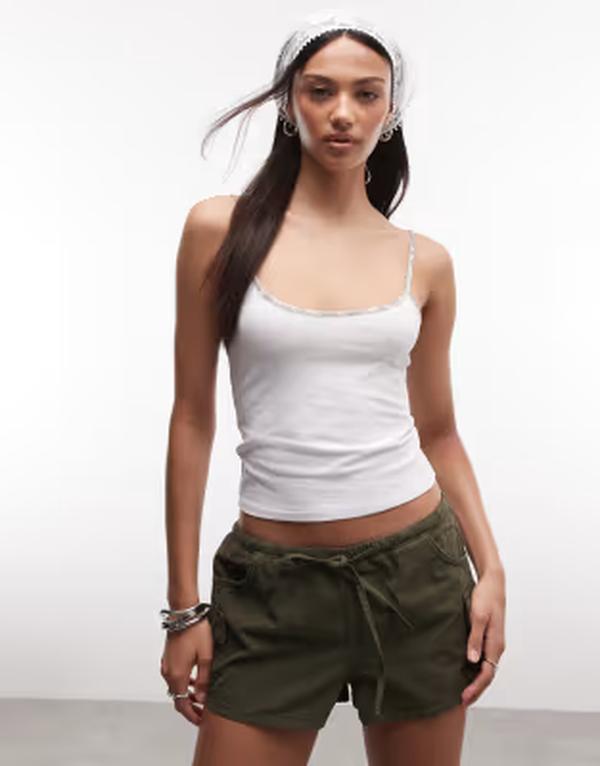コルージョン レディース トップス プルオーバー 刷り上げる 対照 COLLUSION cami top インチ contrast leopard print WHITE 白いこと