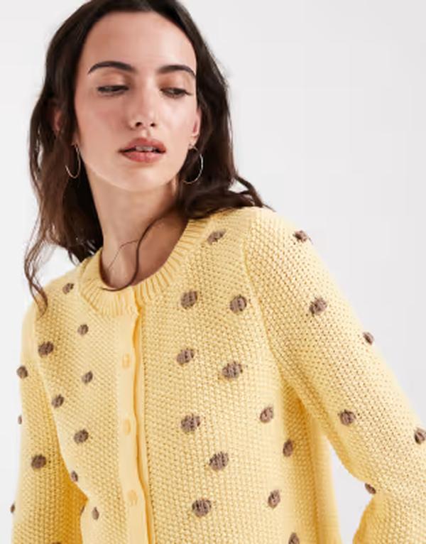 エイソス レディース アウター ジレー 一点柄 一点 編み物 ASOS DESIGN knit shrunken cardigan インチ buttermilk polka dot Buttermilk Dot 一点