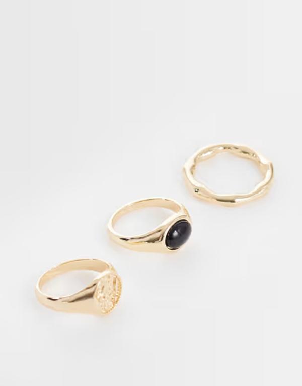エイソス メンズ 佩び物 輪っか ASOS DESIGN 3 pack stone and St Christopher signet rings GOLD ゴールド