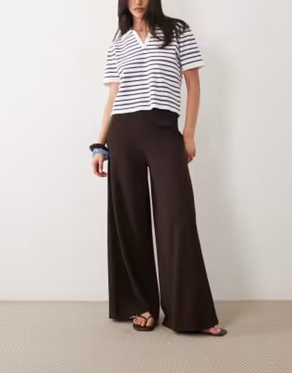 ジェイディーワイ レディース ボトムス 心地好いズボン下 ワイドレッグ JDY high rise wide leg pants インチ chocolate torte 黒茶