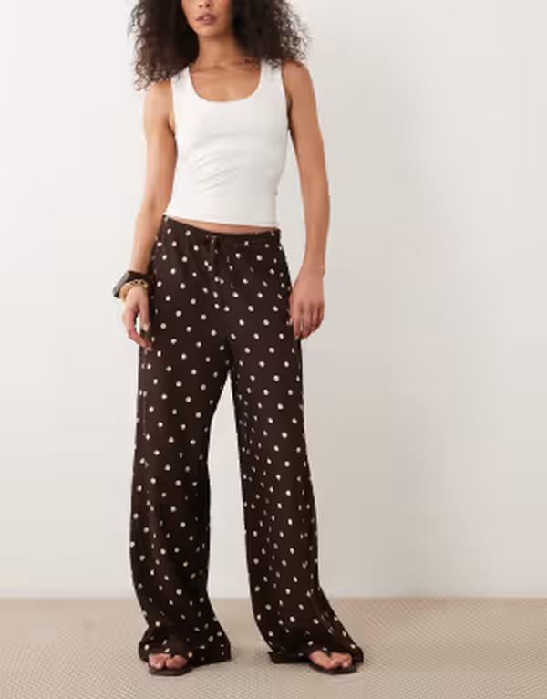 ジェイディーワイ レディース ボトムス 心地よいズボン下 一点柄 一点 JDY loose fitextured pants polka dot COF BEAN SANDS DOT 赤銅色