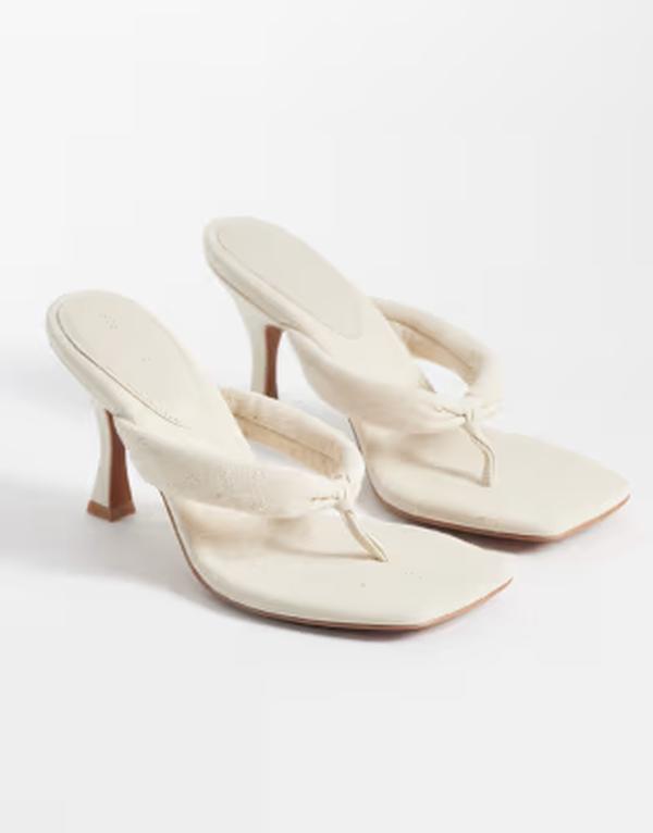 エイソス レディース シューズ サンダル リネン 踵 ASOS DESIGN Huddle padded toe thong heeled sandals inaturalinen look Naturalinen
