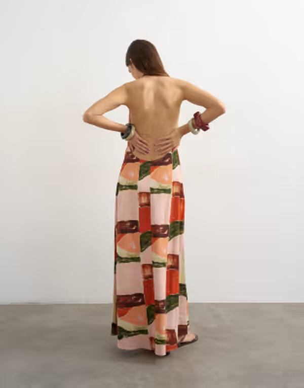 とっ始め販売店 レディース トップス 衣装 後押し食い違い 刷り上げる マキシ ホルター Topshop halter backless maxin abstract print Multi check print マルチ色つや