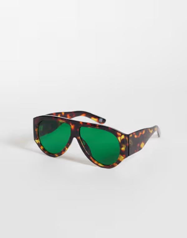 エイソス レディース 付属物 サングラス・アイウェア ASOS DESIGN wide temple aviator fashion glasses with bright green lens Tort 緑であること