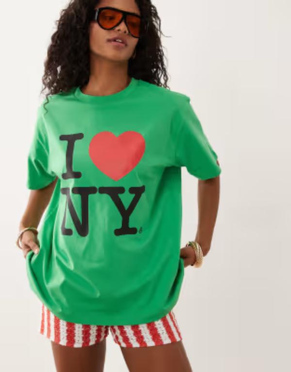 エイソス レディース トップス ティーシャツ グラフィック ASOS DESIGN oversized T-shirt with I love NY graphic GREEN 緑であること