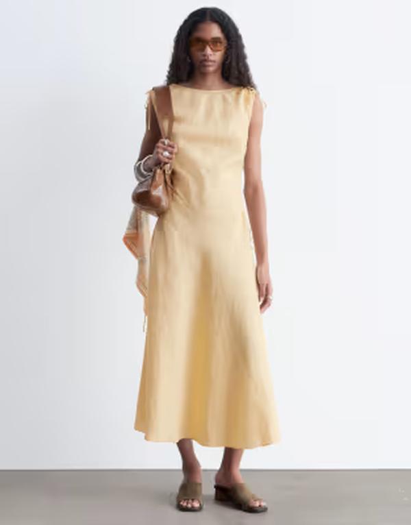 アンドアザーストーリーズ レディース トップス 衣装 非対称 MIDI リネン \u0026 Other Stories pure linen asymmetric MIDI dress インチ light yellow Light Yellow 黄色