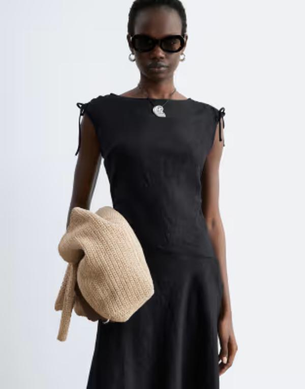 アンドアザーストーリーズ レディース トップス 衣装 非対称 MIDI リネン \u0026 Other Stories pure linen asymmetric MIDI dress Black 黒いこと