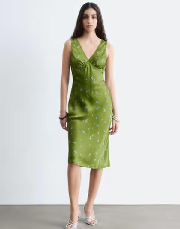 アンドアザーストーリーズ レディース トップス 衣装 御花柄 刷り上げる MIDI 繻子 御花 \u0026 Other Stories bias cut satin MIDI dress floral print GREEN 緑であること