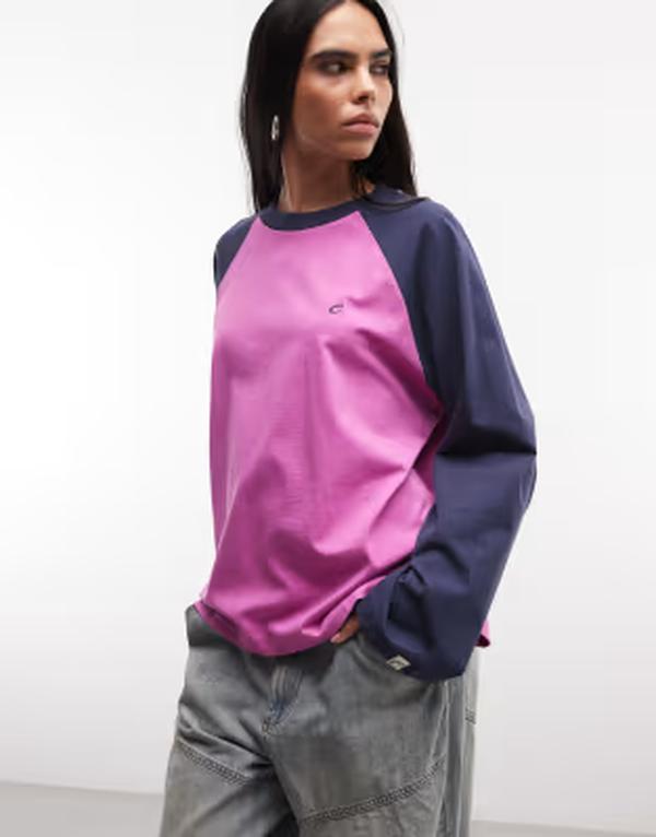コルージョン レディース トップス ティーシャツ COLLUSION raglan branded tee and PINK サクラ色