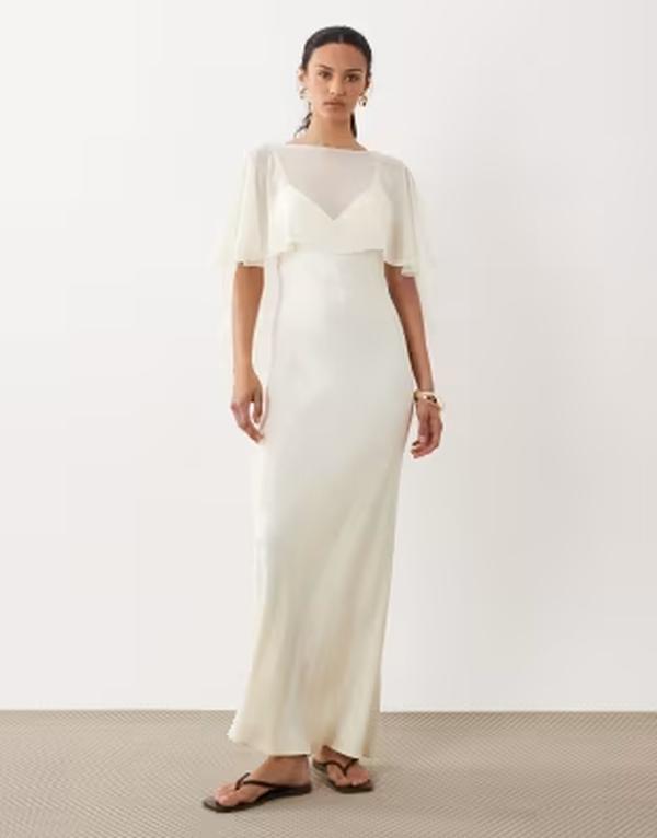 エイソス レディース トップス 衣裳 ケープひな形 繻子 旗がしら ケープ マキシ ASOS DESIGN satin cape layer maxi dress インチ ecru エクリュ