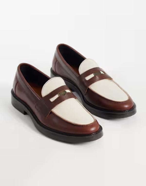 ノーク メンズ シューズ スリッポン・ローファー なめし革 NOAK made In Portugal penny loafers with coin detail and cream leather Brown \u0026 cream 皮膚軟化剤
