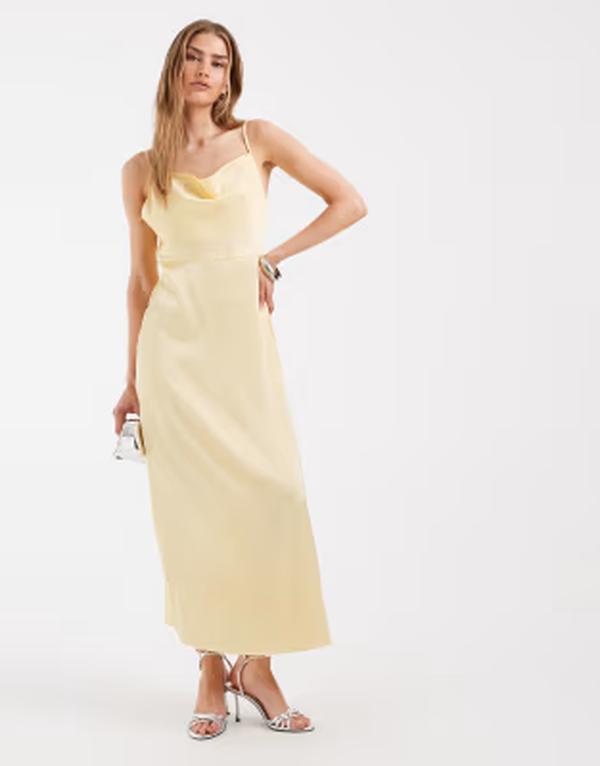 オンリー レディース トップス ワンピース サテン マキシ ONLY satin maxi dress in yellow Double Cream クリーム｜ReVida 店