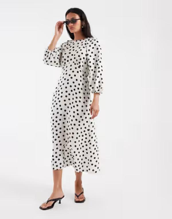 オンリー レディース トップス ワンピース ドット柄 ドット プリント マキシ ONLY belt detail maxi dress polka dot print CLOUD BLACK DOTS ブラック｜ReVida 店