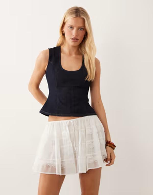 エイソス レディース トップス 貯蔵タンクとっ始め ジーンズ ASOS DESIGN deep U-neck denim top Rinse Wash ジーンズ