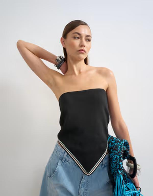 いの一番販売店 レディース トップス より良い 編み物 Topshop knit bandana scarf top Black 黒いこと
