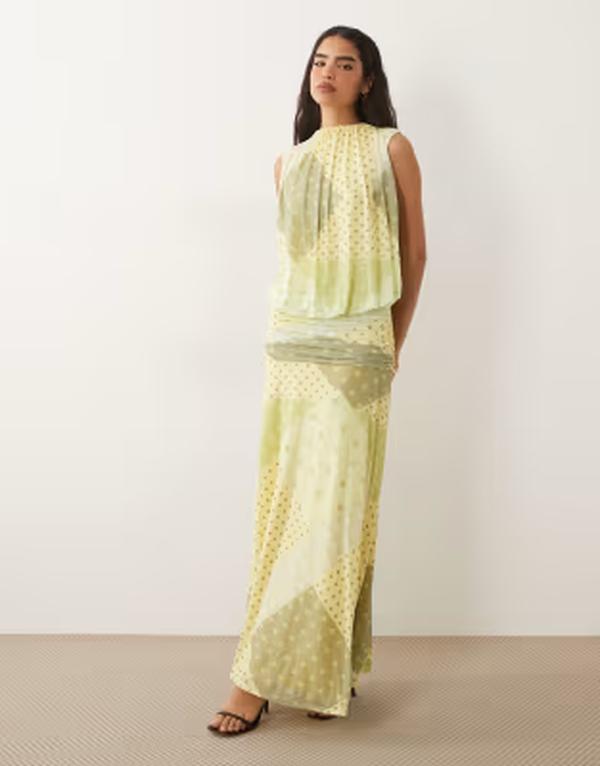 エイソス レディース トップス 衣裳 一点柄 一点 ギャザー メッシュ スコート マキシ ASOS DESIGN mesh blouson maxi dress with ruchedropped waist skirt インチ sage polka dot Polka Dot 一点