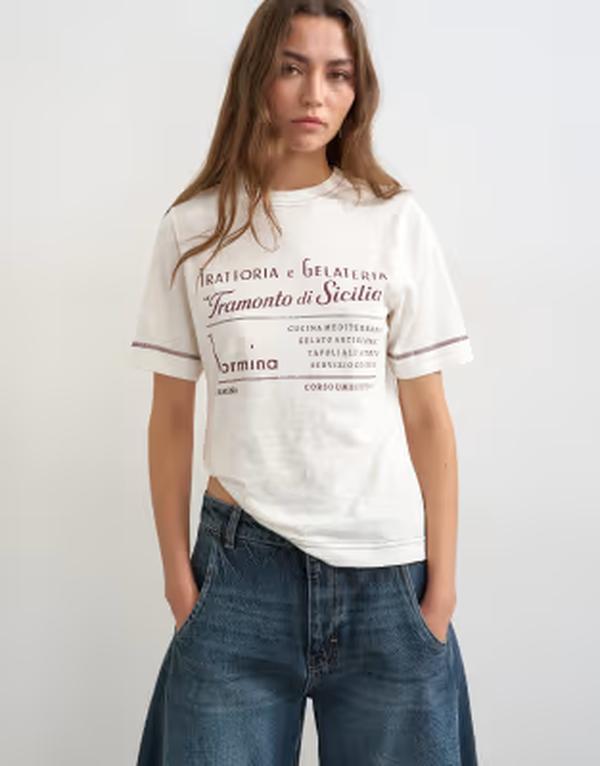 トップショップ レディース トップス Tシャツ グラフィック Topshop Tramonto Di Sicilia graphic tee in ecru エクリュ｜ReVida 店