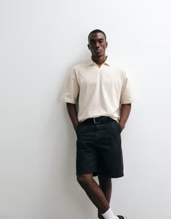 エイソス メンズ トップス スポーツシャツ ASOS DESIGN heavyweight boxy oversized polo インチ stone Rainy day 石ころ