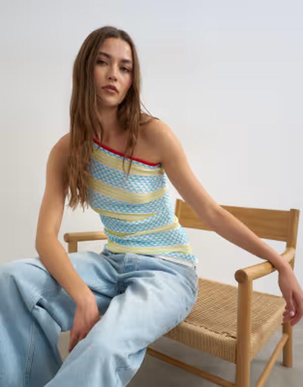 とっ始め販売店 レディース トップス より良い 非対称 編み物 Topshop knit asymmetric one shoulder color pop top インチ multi マルチ色つや