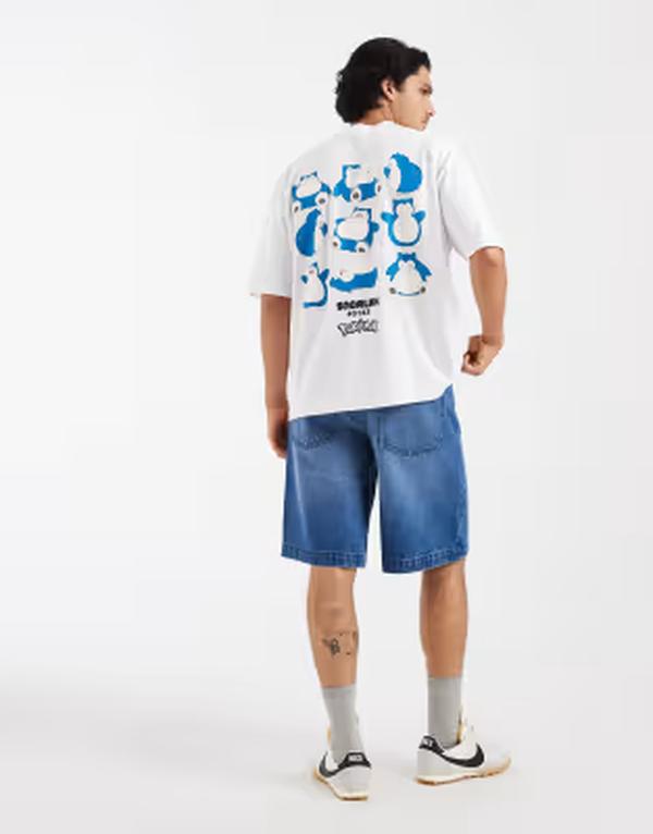 エイソス メンズ トップス ティーシャツ 刷り上げる ASOS DESIGN oversized T-shirt with Pokemon Snorlax print WHITE 白いこと