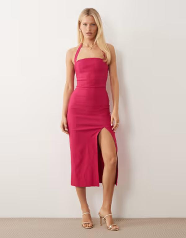 ベスパー レディース トップス 衣裳 MIDI ホルター Vesper halterneck thigh slit bengaline MIDI dress インチ fuchsia Fuschia フューシャ