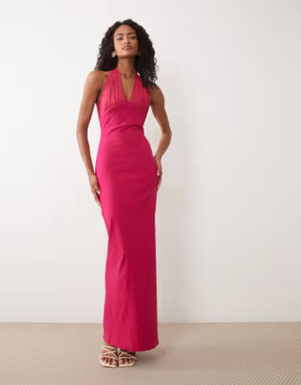 ベスパー レディース トップス 衣装 マキシ ホルター Vesper bengaline halter scoop neck maxi dress Cerise 黒いこと