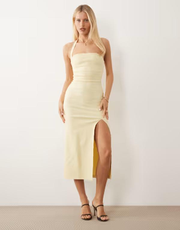 ベスパー レディース トップス 衣裳 MIDI ホルター Vesper halterneck thigh slit bengaline MIDI dress インチ lemon