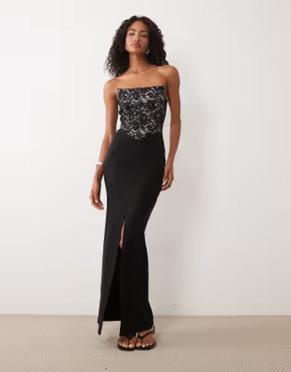 ベスパー レディース トップス 衣装 マキシ Vesper bengaline squaredge bandeau maxi dress Black 黒いこと