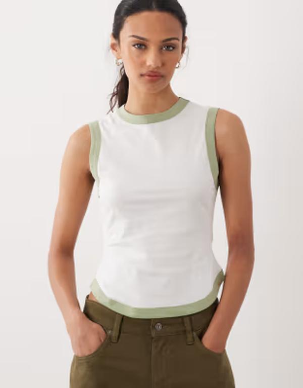 エイソス レディース トップス ティーシャツ ノースリーブ 対比 ASOS DESIGN sleeveless tank top インチ ecru with contrast binding インチ mint ECRU エクリュ