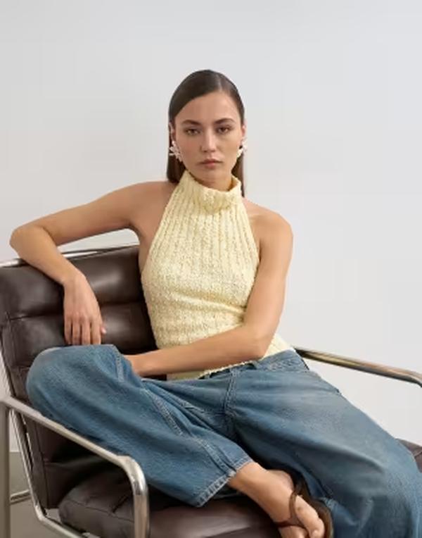 いの一番販売店 レディース トップス より良い ドレープ 編み物 Topshop knit drape neck low back top インチ yellow 黄色
