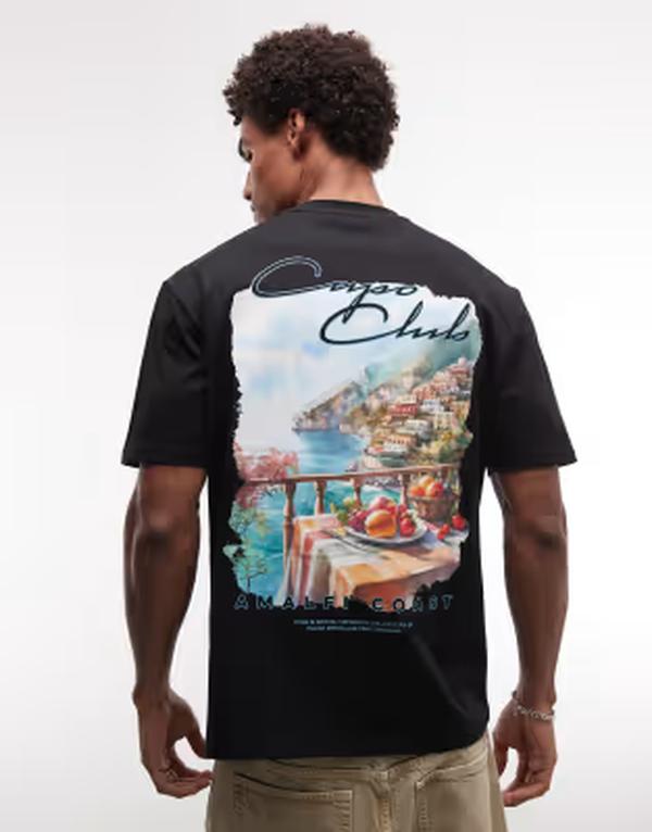 カポ メンズ トップス ティーシャツ 刷り上げる CAPO Amalfi back print-shirt Black 黒いこと