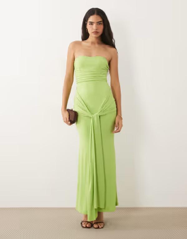 ティエフエヌシー レディース トップス 衣装 ギャザー マキシ TFNC slinky bandeau ruched knot front maxi dress インチ lime 菩提樹