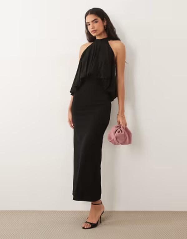 ティエフエヌシー レディース トップス ワンピース 背中開き ハイネック マキシ ホルター TFNC slinky high neck halter detail backless maxi dress Black ブラック|ReVida 店