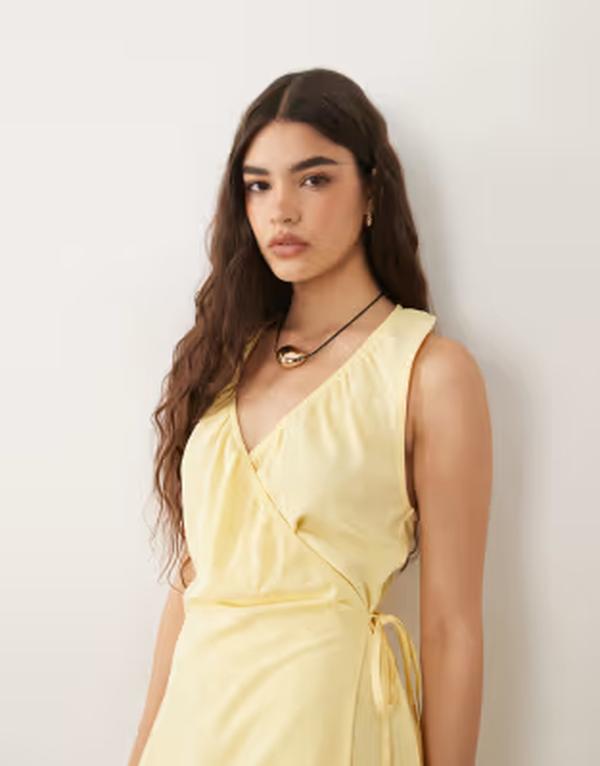 エイソス レディース トップス 衣装 ミニ リネン ホルター ASOS DESIGN linen blend halter wrap mini dress インチ buttermilk