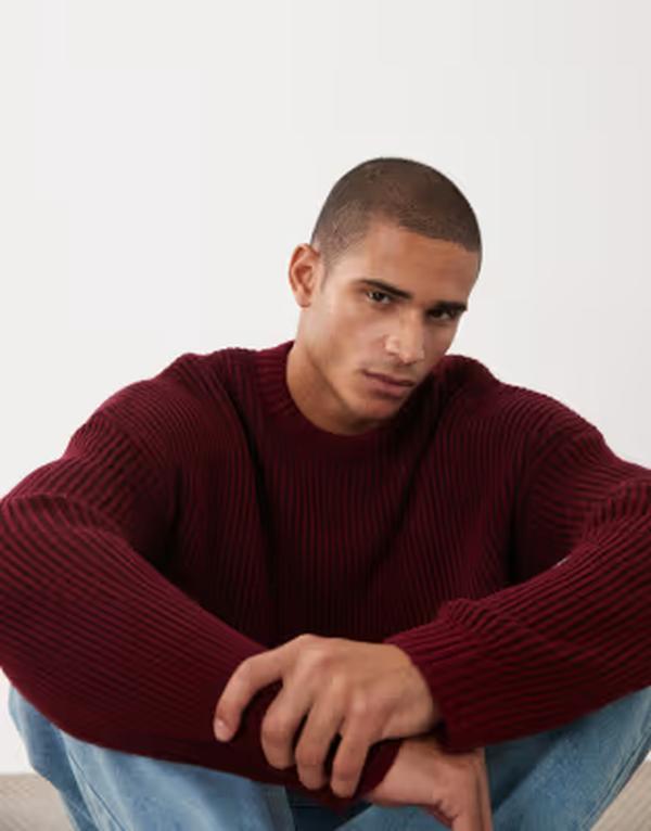 エイソス メンズ アウター 編み物・プルオーバー 肋筋 ASOS DESIGN oversized knit ribbed sweaterED 赤いこと