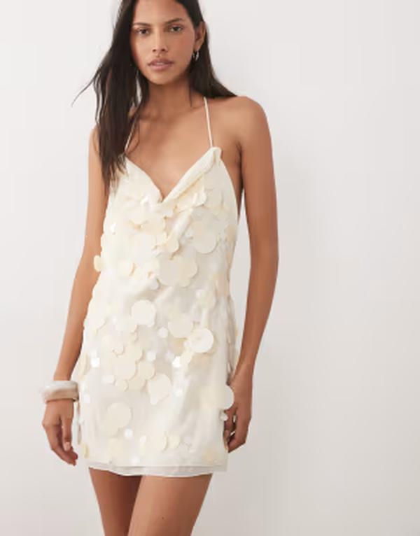 マンゴ レディース トップス 衣裳 ミニ 旗がしら Mango Capsulembellished mini dress インチ cream BEIGE ベージュ