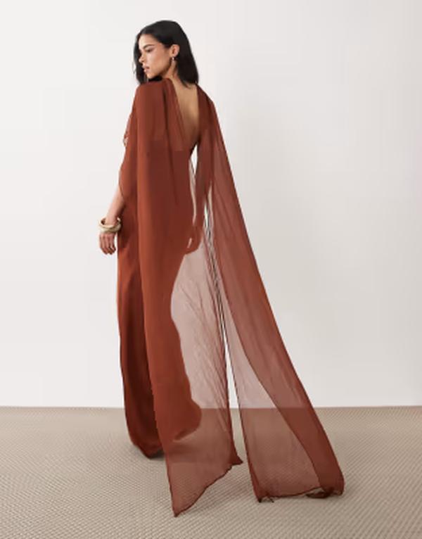 マンゴ レディース トップス 衣装 繻子 旗がしら マキシ Mango Capule satin maxi dress with scarf BROWN 赤銅色