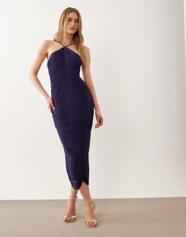 マンゴ レディース トップス 衣装 MIDI 旗がしら ホルター Mango Capsule tassel halterneck MIDI dress インチ deep BLUE 青色