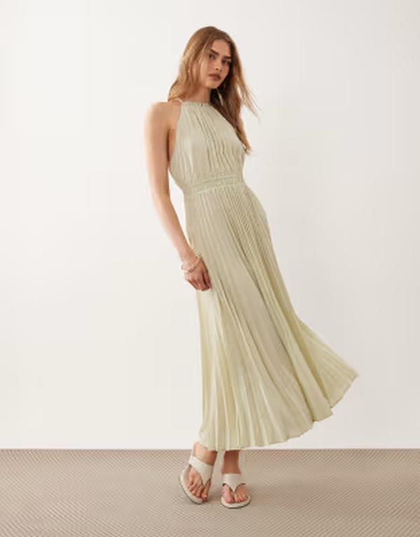マンゴ レディース トップス 衣裳 筋目 MIDI ホルター Mango pleated halterneck MIDI dress インチ pastel GREEN PASTEL 緑であること